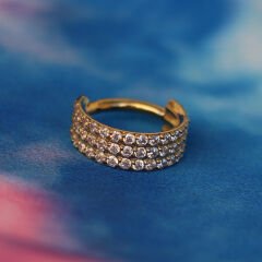 Üç Sıra Zirkon Kilitli Gold Çelik 8 mm Halka Piercing, Tragus-Nostril-Helix-Kıkırdak-Lobe-Auricle