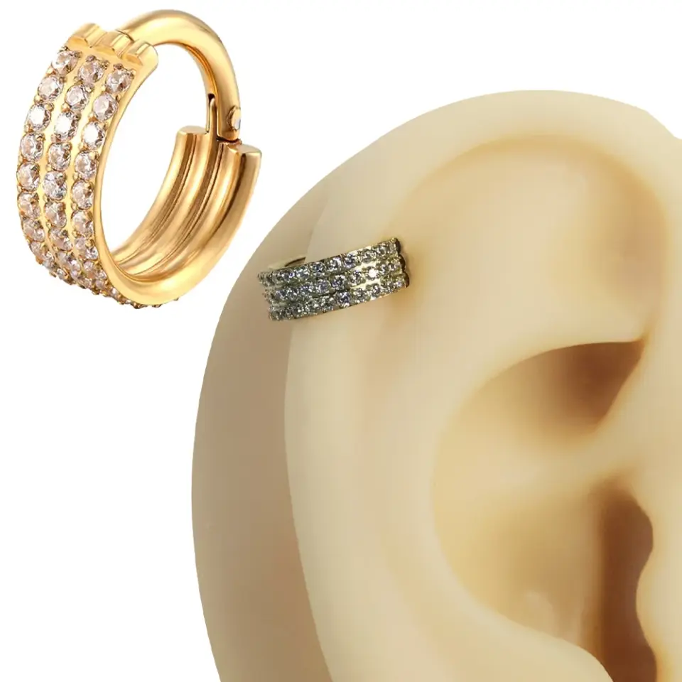 Altın renkli menteşeli clicker Queen tasarımı 316L cerrahi çelik halka septum kıkırdak piercing