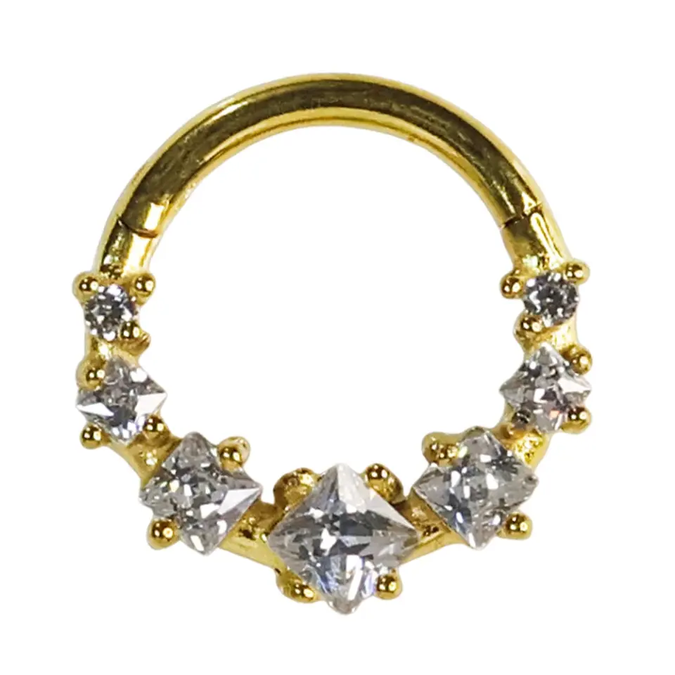 Altın renkli menteşeli clicker Cube Crystal tasarımı 316L cerrahi çelik halka septum kıkırdak piercing
