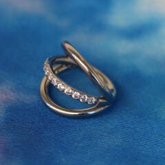 Üç Halka Zirkon Kilitli Çelik 8 mm Halka Piercing, Rook-Nostril-Helix-Kıkırdak-Lobe-Auricle