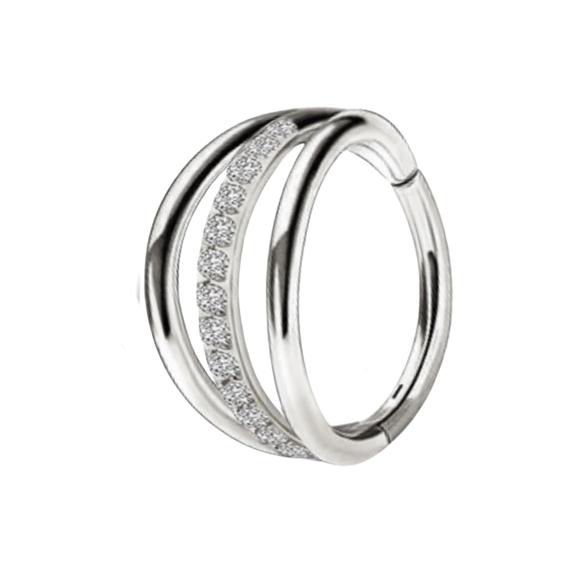 Üç Halka Zirkon Kilitli Çelik 8 mm Halka Piercing, Rook-Nostril-Helix-Kıkırdak-Lobe-Auricle