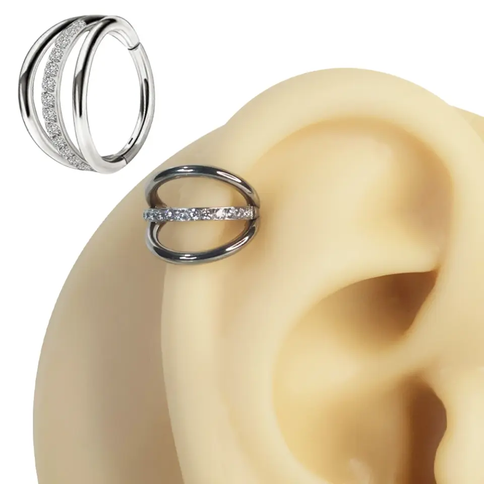 Gümüş renkli menteşeli clicker Glow Loop tasarımı 316L cerrahi çelik halka septum kıkırdak piercing