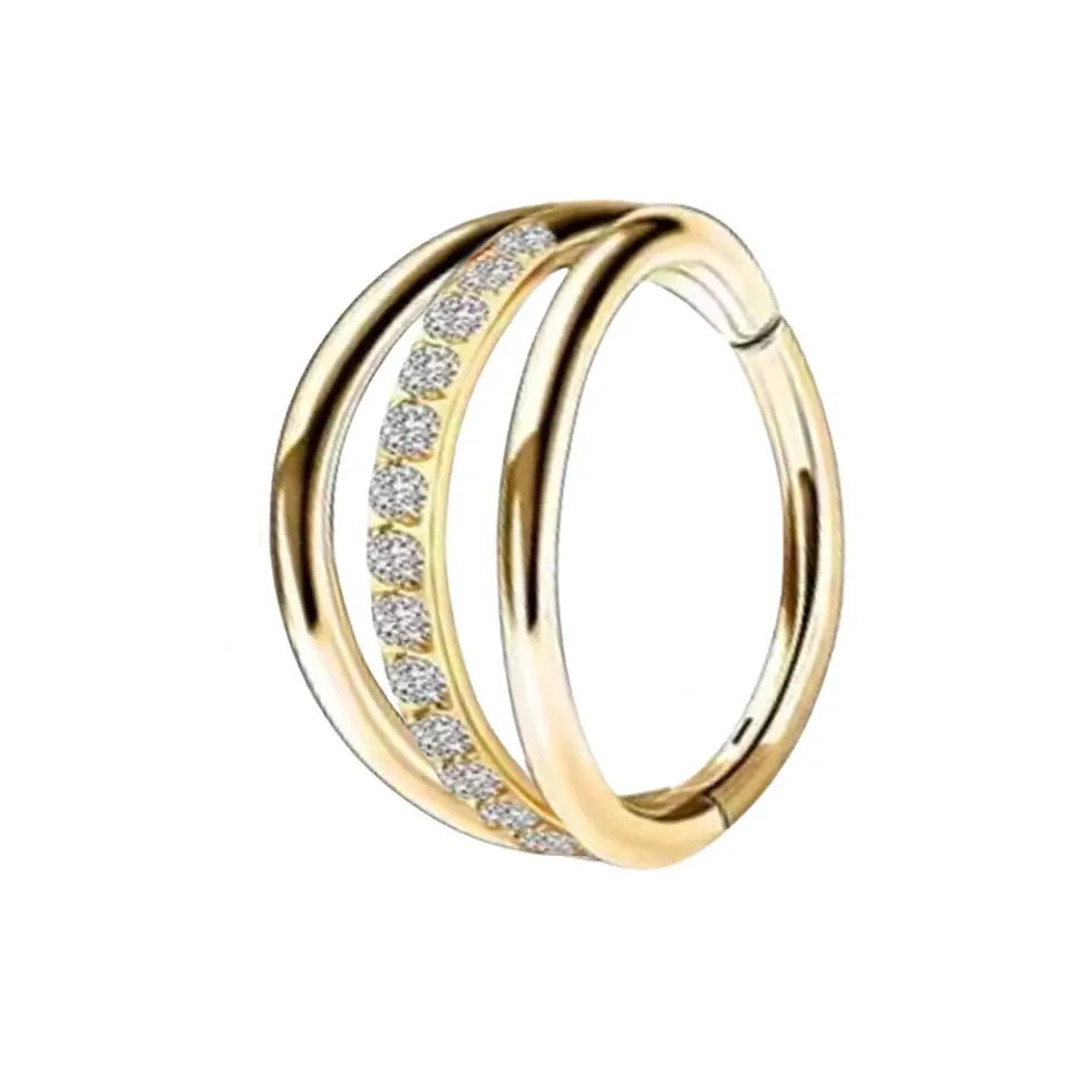 Altın renkli menteşeli clicker Glow Loop tasarımı 316L cerrahi çelik halka septum kıkırdak piercing