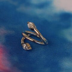 Çift Badem Zirkon Kilitli Çelik 8 mm Halka Piercing, Rook-Helix-Kıkırdak-Lobe-Auricle
