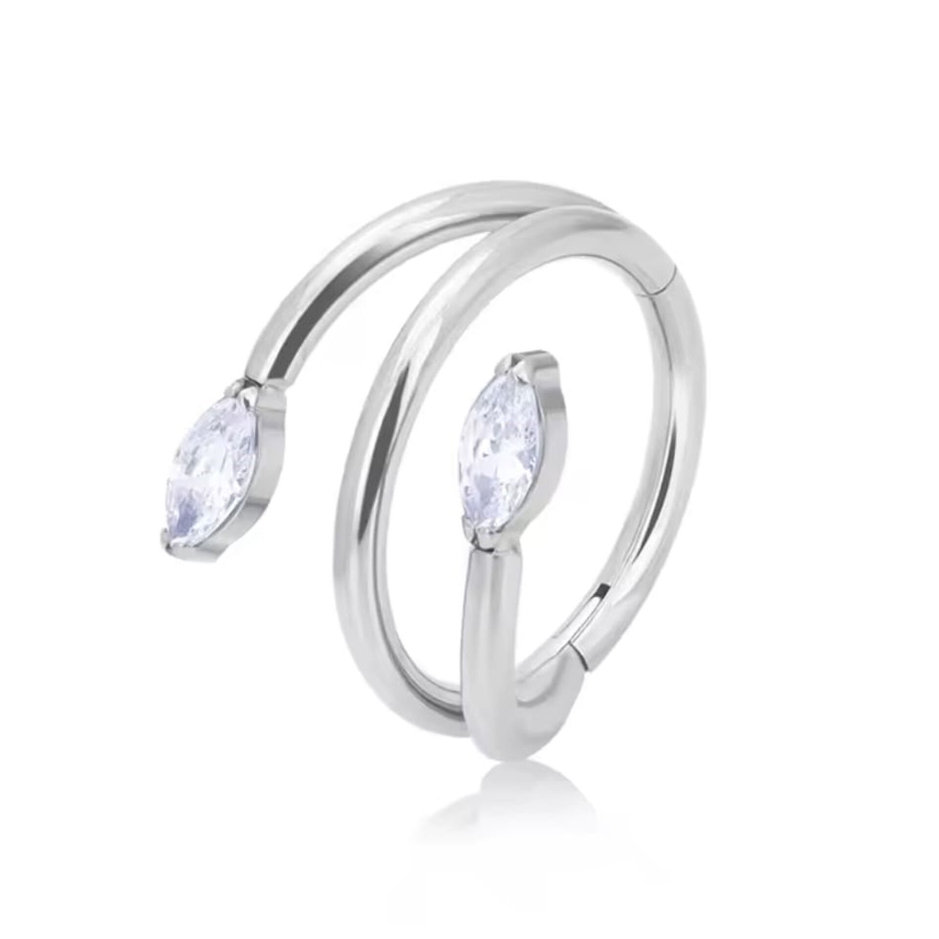 Çift Badem Zirkon Kilitli Çelik 8 mm Halka Piercing, Rook-Helix-Kıkırdak-Lobe-Auricle
