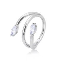 Çift Badem Zirkon Kilitli Çelik 8 mm Halka Piercing, Rook-Helix-Kıkırdak-Lobe-Auricle