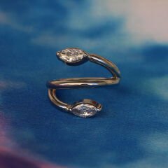 Çift Badem Zirkon Kilitli Çelik 8 mm Halka Piercing, Rook-Helix-Kıkırdak-Lobe-Auricle