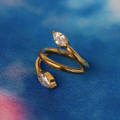 Çift Badem Zirkon Kilitli Gold Çelik 8 mm Halka Piercing, Rook-Helix-Kıkırdak-Lobe-Auricle