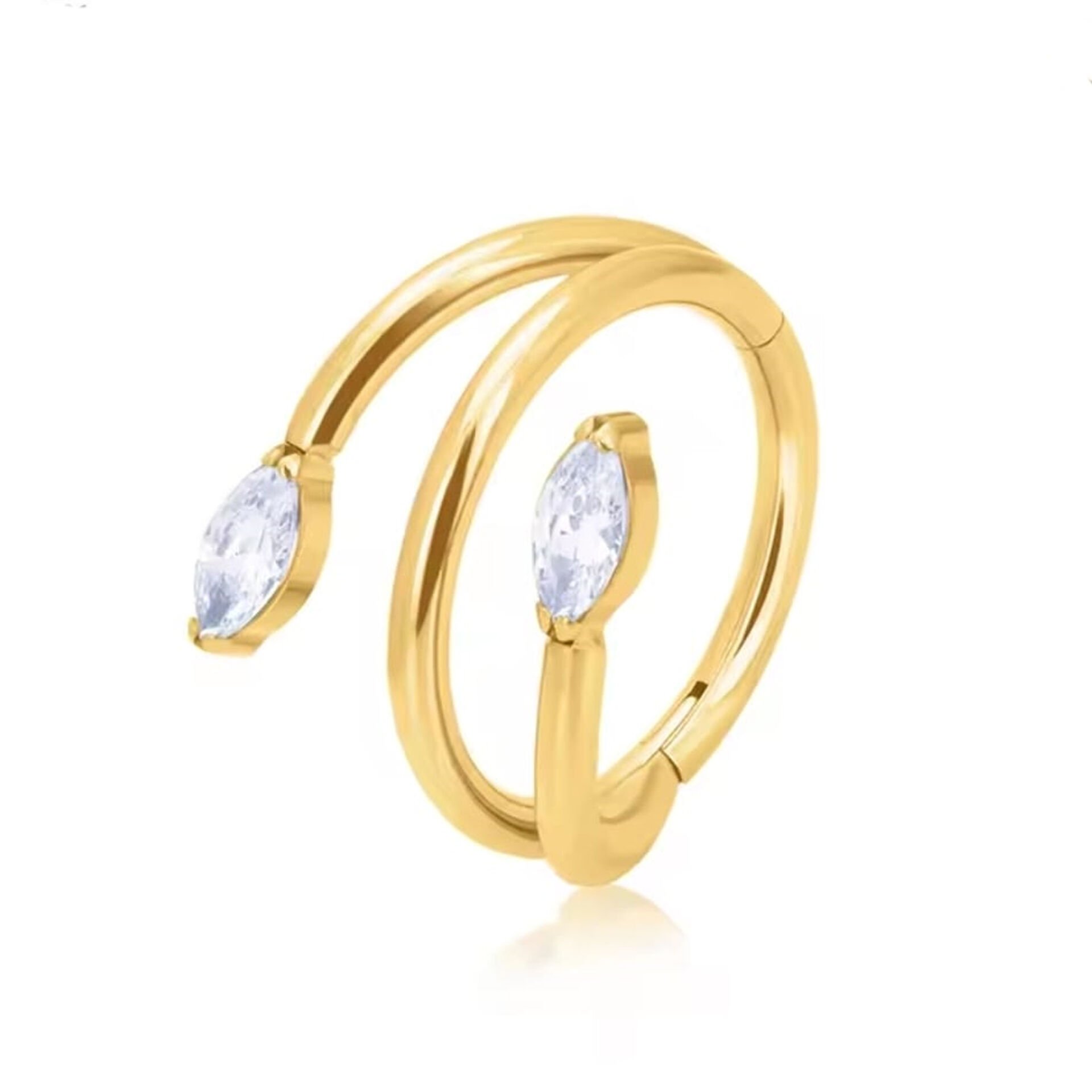 Çift Badem Zirkon Kilitli Gold Çelik 8 mm Halka Piercing, Rook-Helix-Kıkırdak-Lobe-Auricle