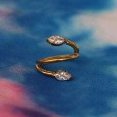 Çift Badem Zirkon Kilitli Gold Çelik 8 mm Halka Piercing, Rook-Helix-Kıkırdak-Lobe-Auricle