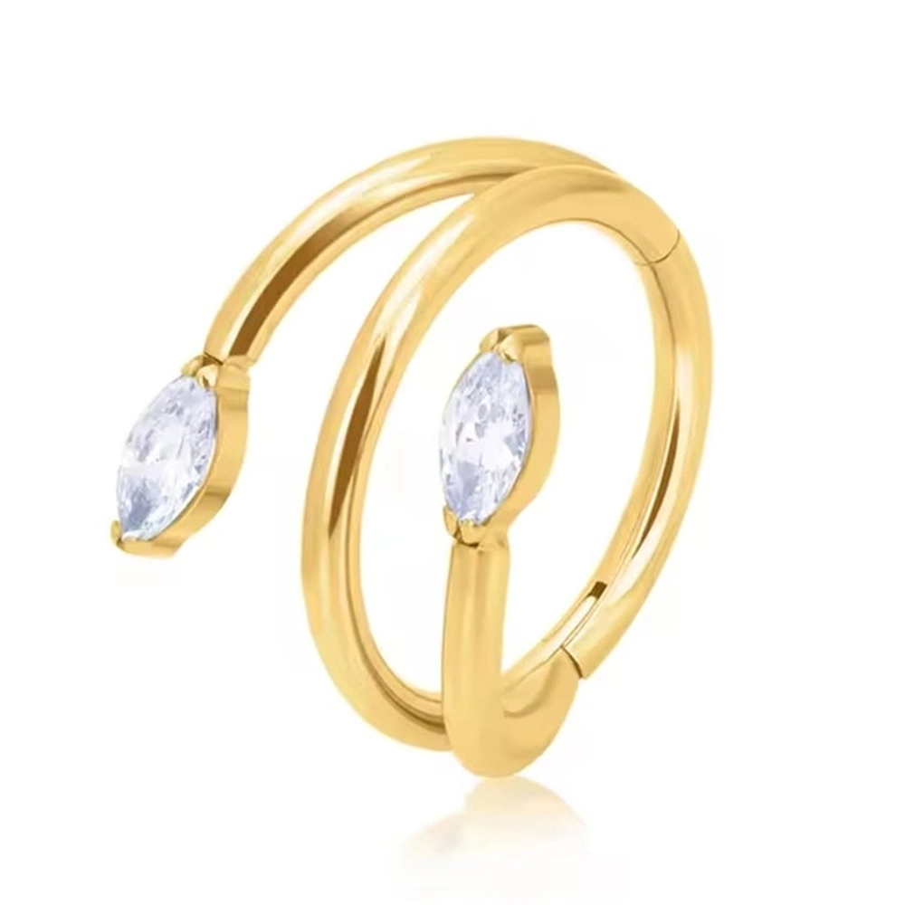Altın renkli menteşeli clicker Duo Marquise tasarımı 316L cerrahi çelik halka helix kıkırdak piercing
