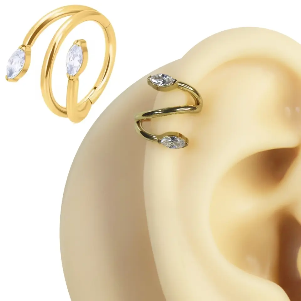 Daith ve helix kullanımı için uygun paslanmaz altın halka helix kıkırdak piercing tasarımı