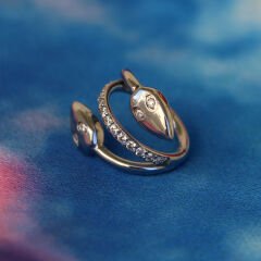 Yılan Başlı Tek Sıra Zirkon Kilitli Çelik 8 mm Halka Piercing, Rook-Helix-Kıkırdak-Lobe-Auricle
