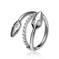 Yılan Başlı Tek Sıra Zirkon Kilitli Çelik 8 mm Halka Piercing, Rook-Helix-Kıkırdak-Lobe-Auricle