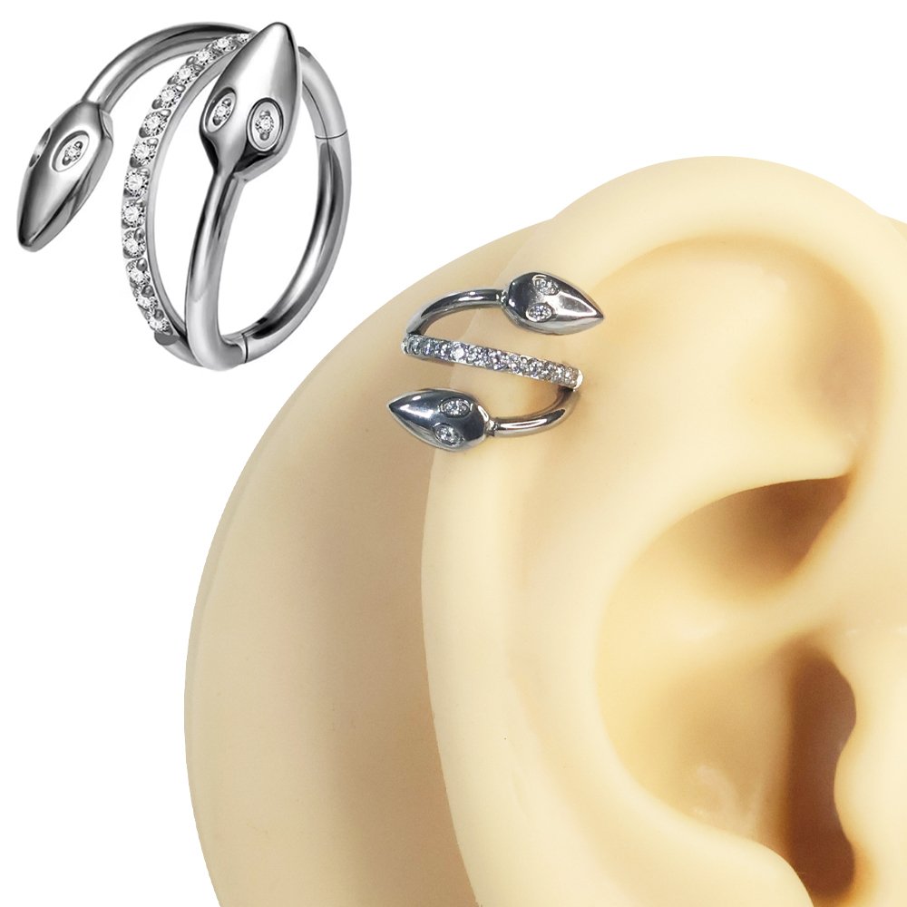 Gümüş renkli menteşeli clicker Medusa tasarımı 316L cerrahi çelik halka septum kıkırdak piercing