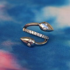 Yılan Başlı Tek Sıra Zirkon Kilitli Çelik 8 mm Halka Piercing, Rook-Helix-Kıkırdak-Lobe-Auricle