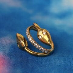 Yılan Başlı Tek Sıra Zirkon Kilitli Çelik 8 mm Halka Piercing, Rook-Helix-Kıkırdak-Lobe-Auricle