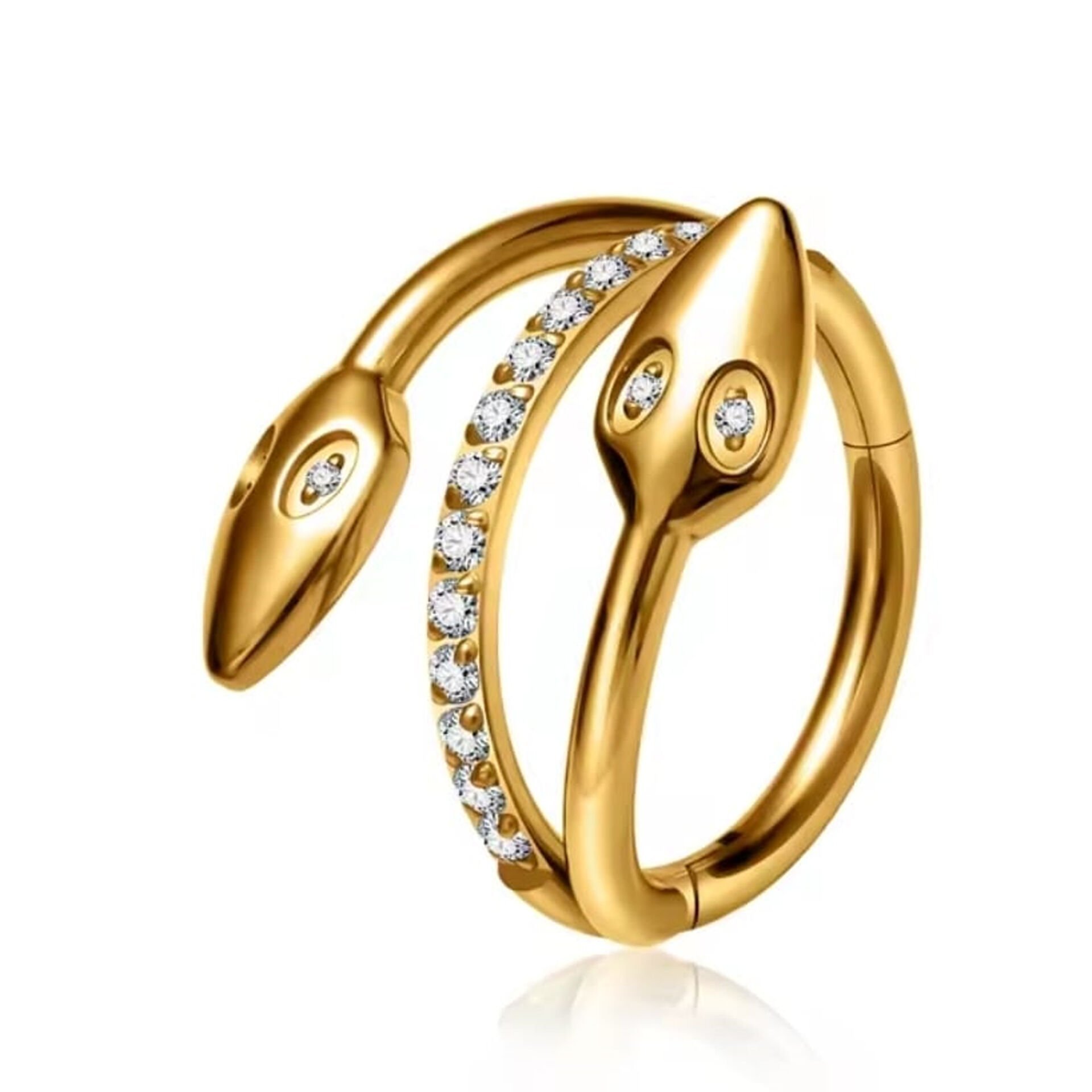 Yılan Başlı Tek Sıra Zirkon Kilitli Çelik 8 mm Halka Piercing, Rook-Helix-Kıkırdak-Lobe-Auricle