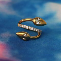 Yılan Başlı Tek Sıra Zirkon Kilitli Çelik 8 mm Halka Piercing, Rook-Helix-Kıkırdak-Lobe-Auricle