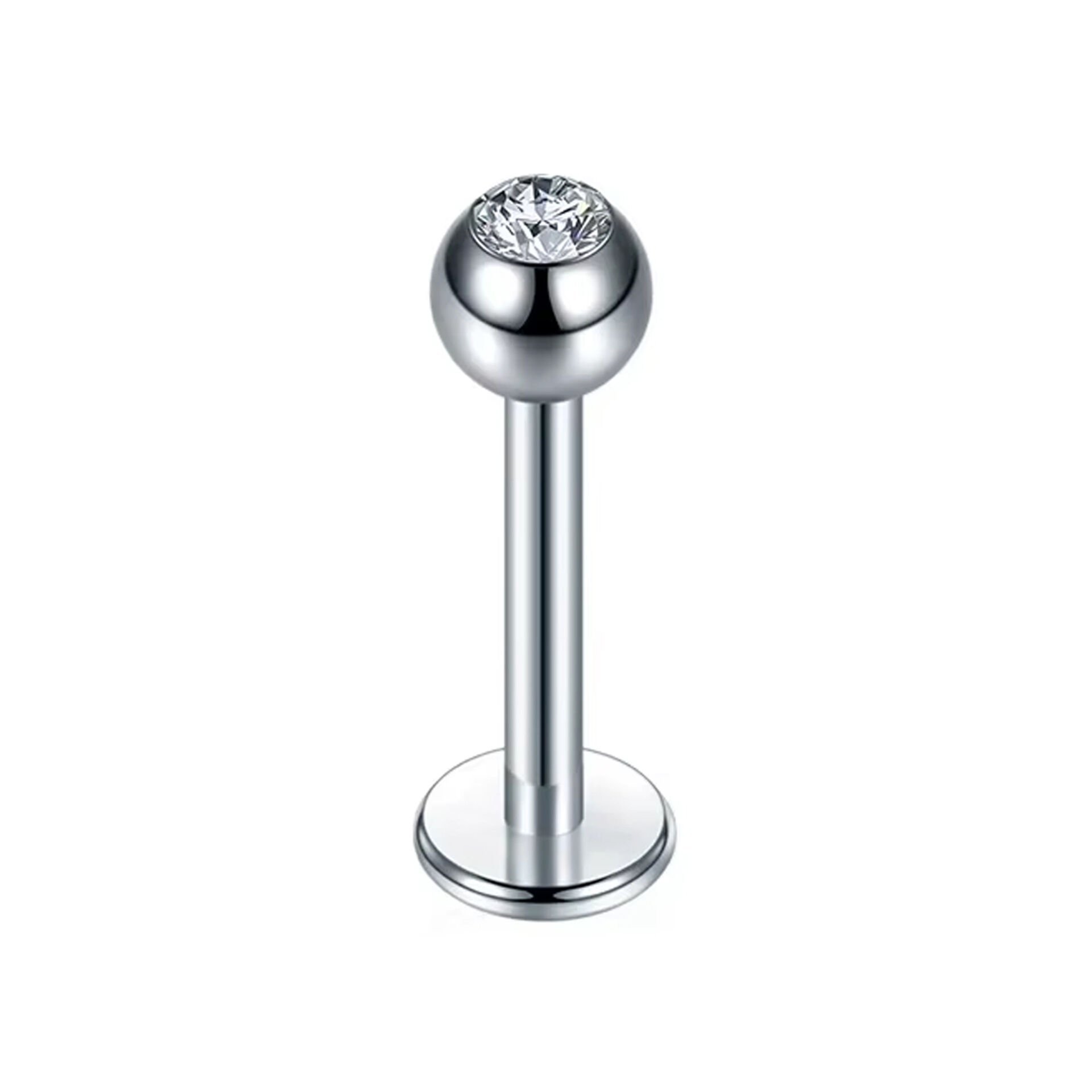 Taşlı Çelik Flatback Düz Bar Piercing, Tragus-Helix-Conch-Burun-Dudak-Kıkırdak
