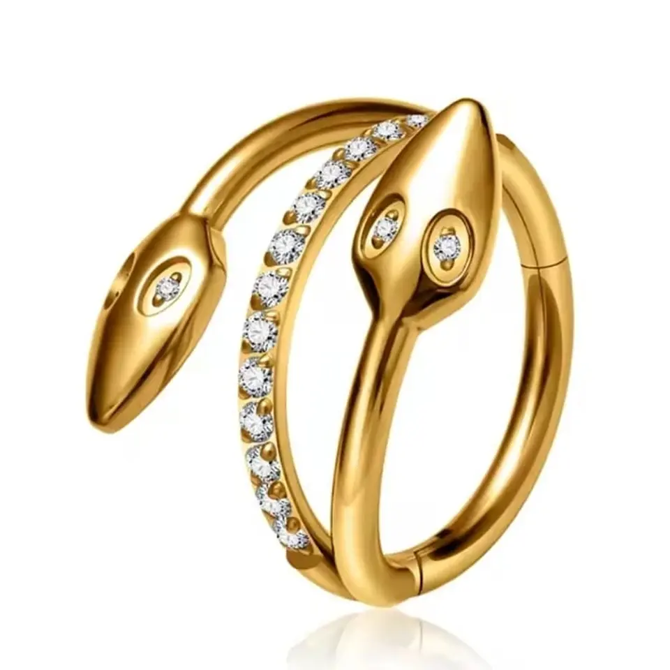 Altın renkli menteşeli clicker Medusa tasarımı 316L cerrahi çelik halka septum kıkırdak piercing