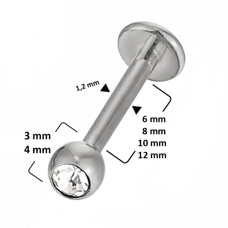 Farklı bar uzunluklarına sahip tek taşlı gümüş dudak piercing modelleri