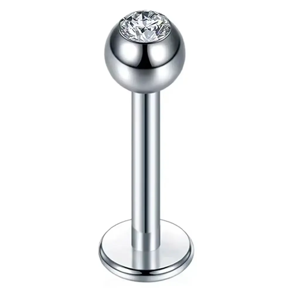 Tek taşlı gümüş renk 316L cerrahi çelik dudak, tragus, kıkırdak piercing