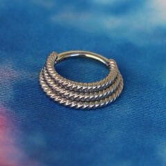 3 Sıra Burgu Model Kilitli Çelik 8 mm Halka Piercing, Daith-Helix-Kıkırdak-Septum-Auricle