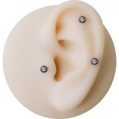 Taşlı Gökkuşağı Çelik Flatback Düz Bar Piercing, Tragus-Helix-Conch-Burun-Dudak-Kıkırdak