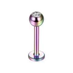 Taşlı Gökkuşağı Çelik Flatback Düz Bar Piercing, Tragus-Helix-Conch-Burun-Dudak-Kıkırdak