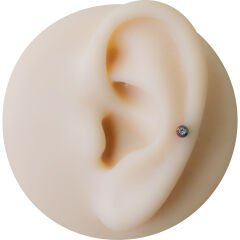 Taşlı Gökkuşağı Çelik Flatback Düz Bar Piercing, Tragus-Helix-Conch-Burun-Dudak-Kıkırdak