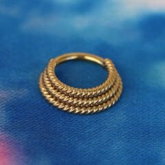 3 Sıra Burgu Model Kilitli Gold Çelik 8 mm Halka Piercing, Daith-Helix-Kıkırdak-Septum-Auricle