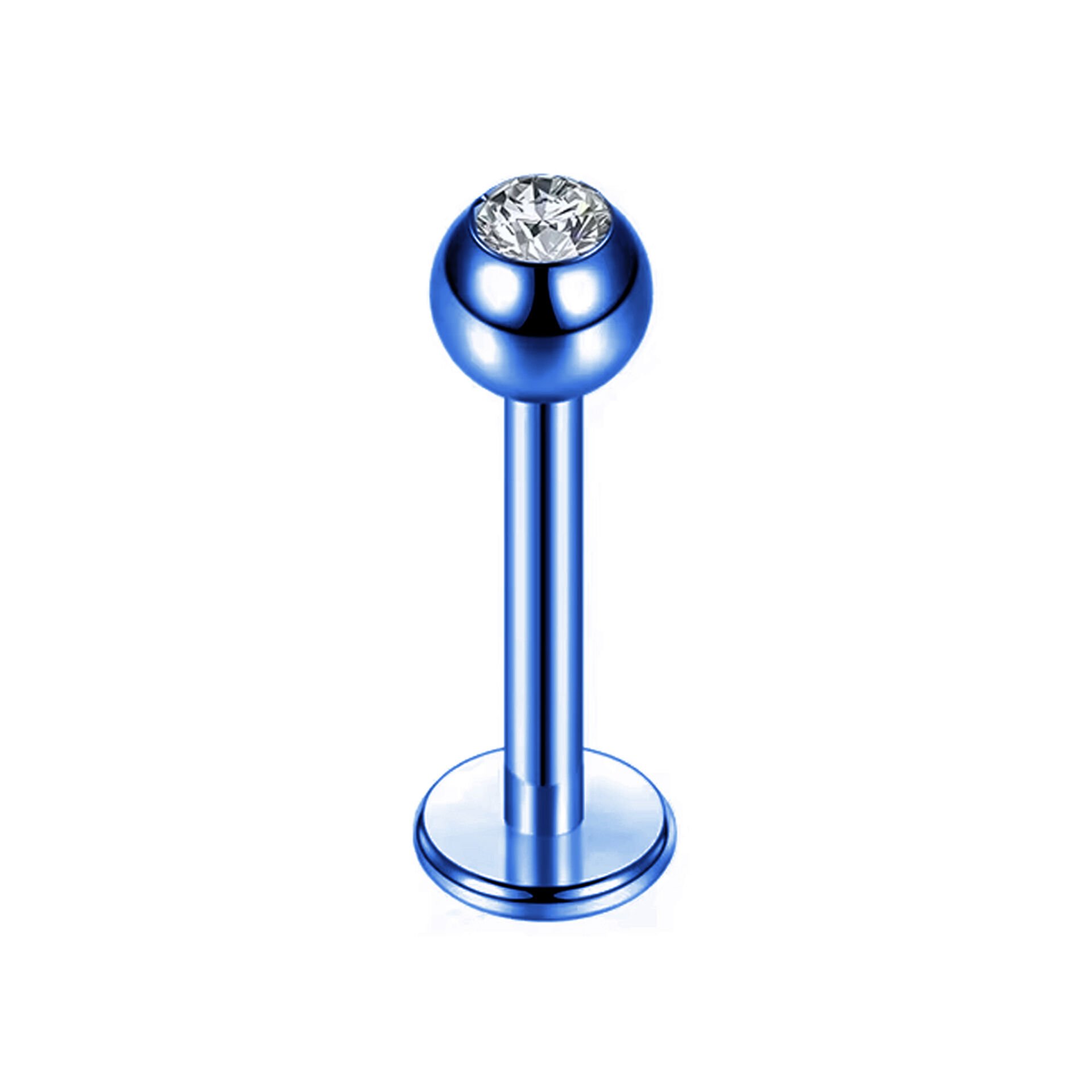 Taşlı Mavi Çelik Flatback Düz Bar Piercing, Tragus-Helix-Conch-Burun-Dudak-Kıkırdak