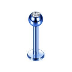 Taşlı Mavi Çelik Flatback Düz Bar Piercing, Tragus-Helix-Conch-Burun-Dudak-Kıkırdak