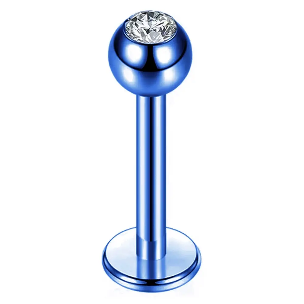 Mavi renkli taşlı 316L cerrahi çelik dudak, tragus, kıkırdak piercing