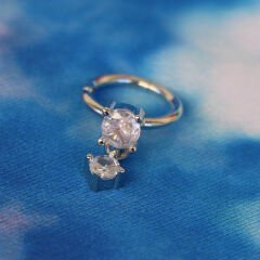 Çİft Taş Sallantı Zirkon Kilitli Çelik 8 mm Halka Piercing, Helix-Kıkırdak-Auricle