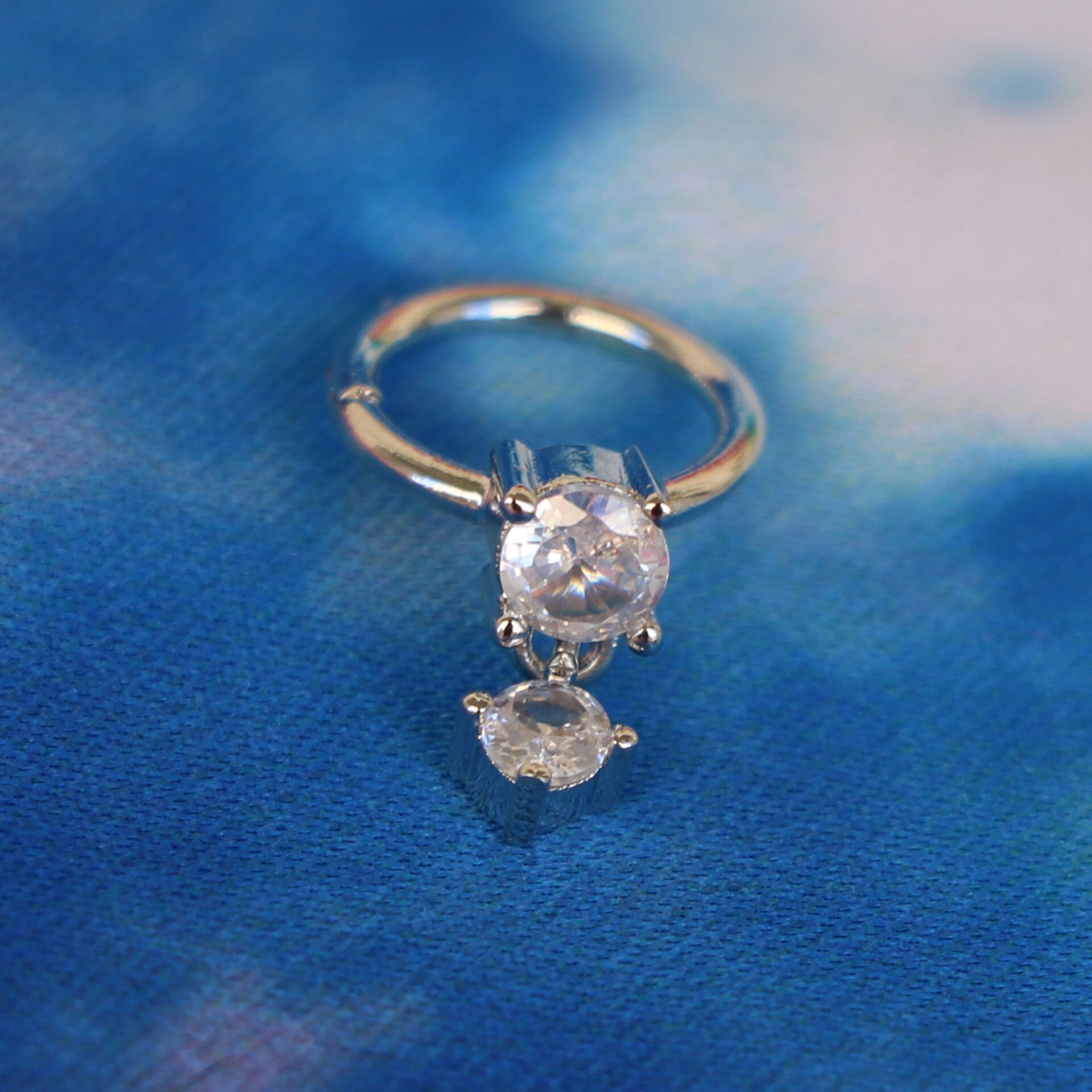 Çİft Taş Sallantı Zirkon Kilitli Çelik 8 mm Halka Piercing, Helix-Kıkırdak-Auricle