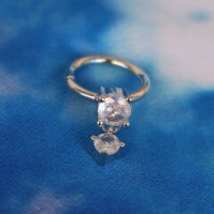 Çİft Taş Sallantı Zirkon Kilitli Çelik 8 mm Halka Piercing, Helix-Kıkırdak-Auricle