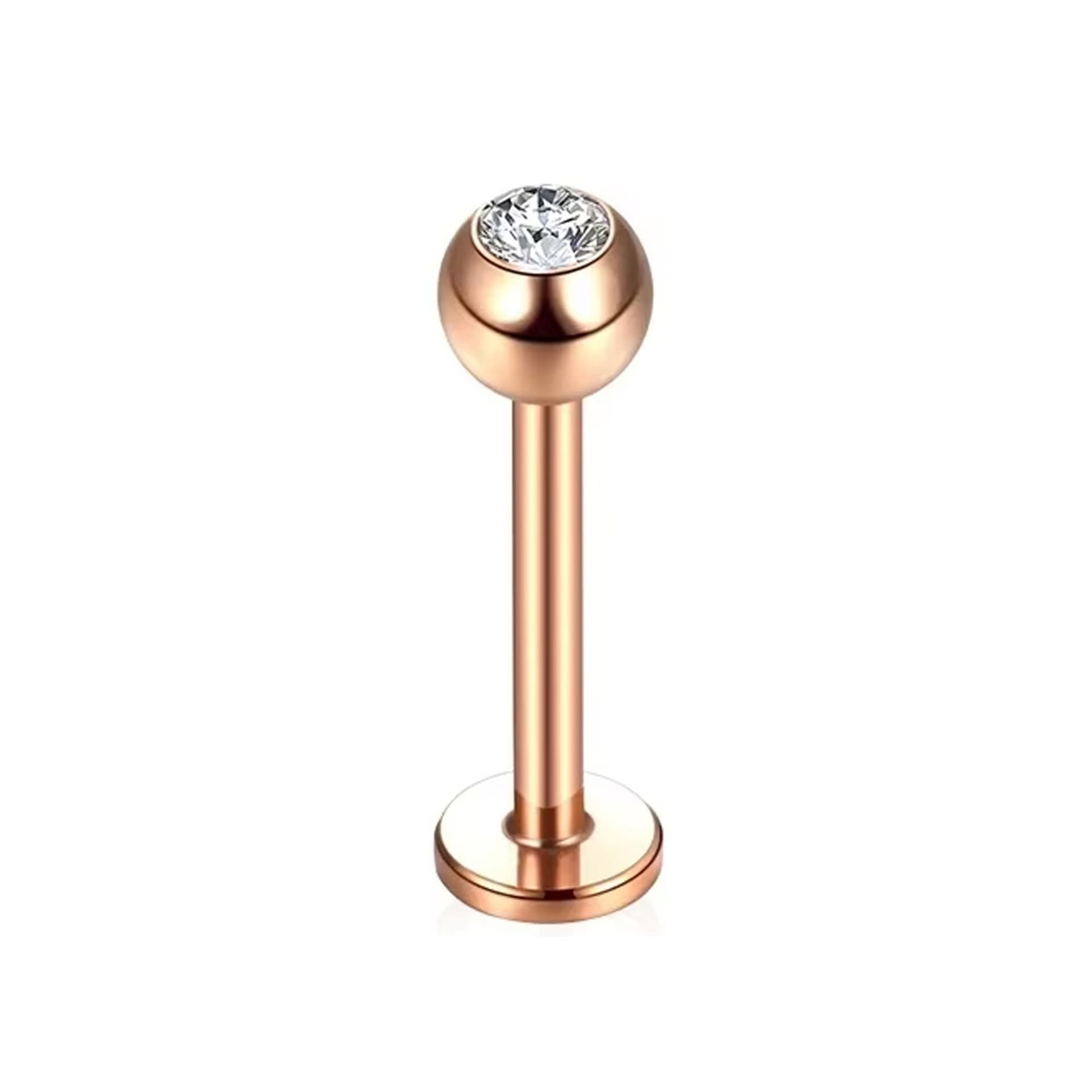 Taşlı Rose Çelik Flatback Düz Bar Piercing, Tragus-Helix-Conch-Burun-Dudak-Kıkırdak