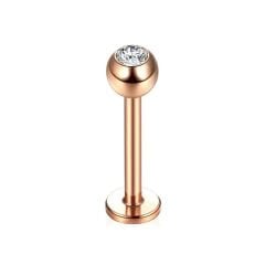 Taşlı Rose Çelik Flatback Düz Bar Piercing, Tragus-Helix-Conch-Burun-Dudak-Kıkırdak