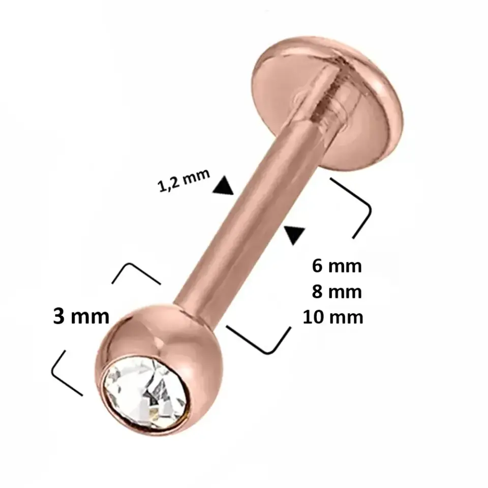 Farklı bar ölçülerine sahip tek taşlı rose renk dudak piercing modelleri