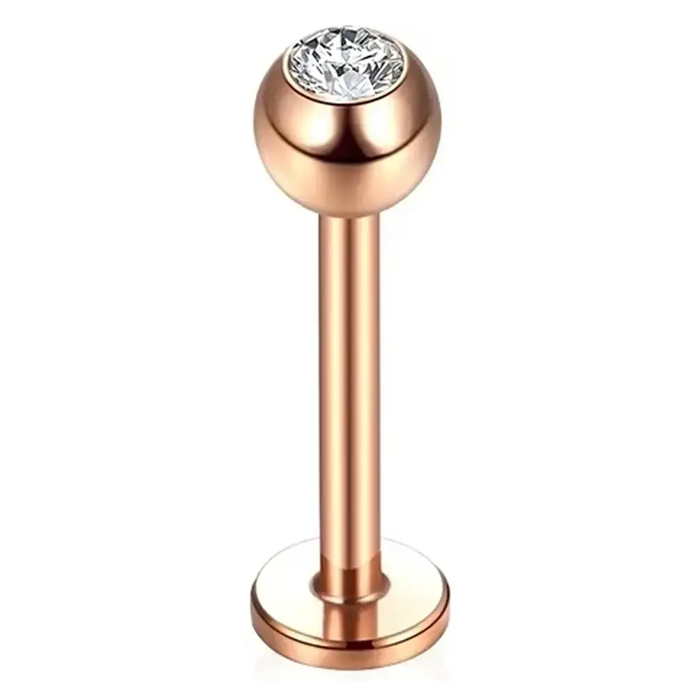 Tek taşlı rose altın renk 316L cerrahi çelik dudak, tragus, kıkırdak piercing