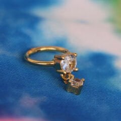 Çİft Taş Sallantı Zirkon Kilitli Gold Çelik 8 mm Halka Piercing, Helix-Kıkırdak-Auricle