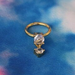 Çİft Taş Sallantı Zirkon Kilitli Gold Çelik 8 mm Halka Piercing, Helix-Kıkırdak-Auricle