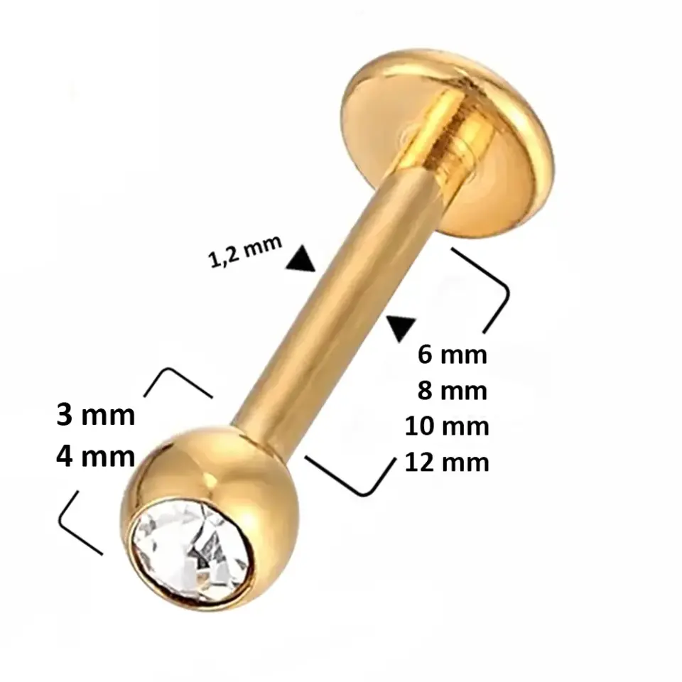 Altın kaplama kristal taşlı flatback kıkırdak piercing ve gövde yapısı