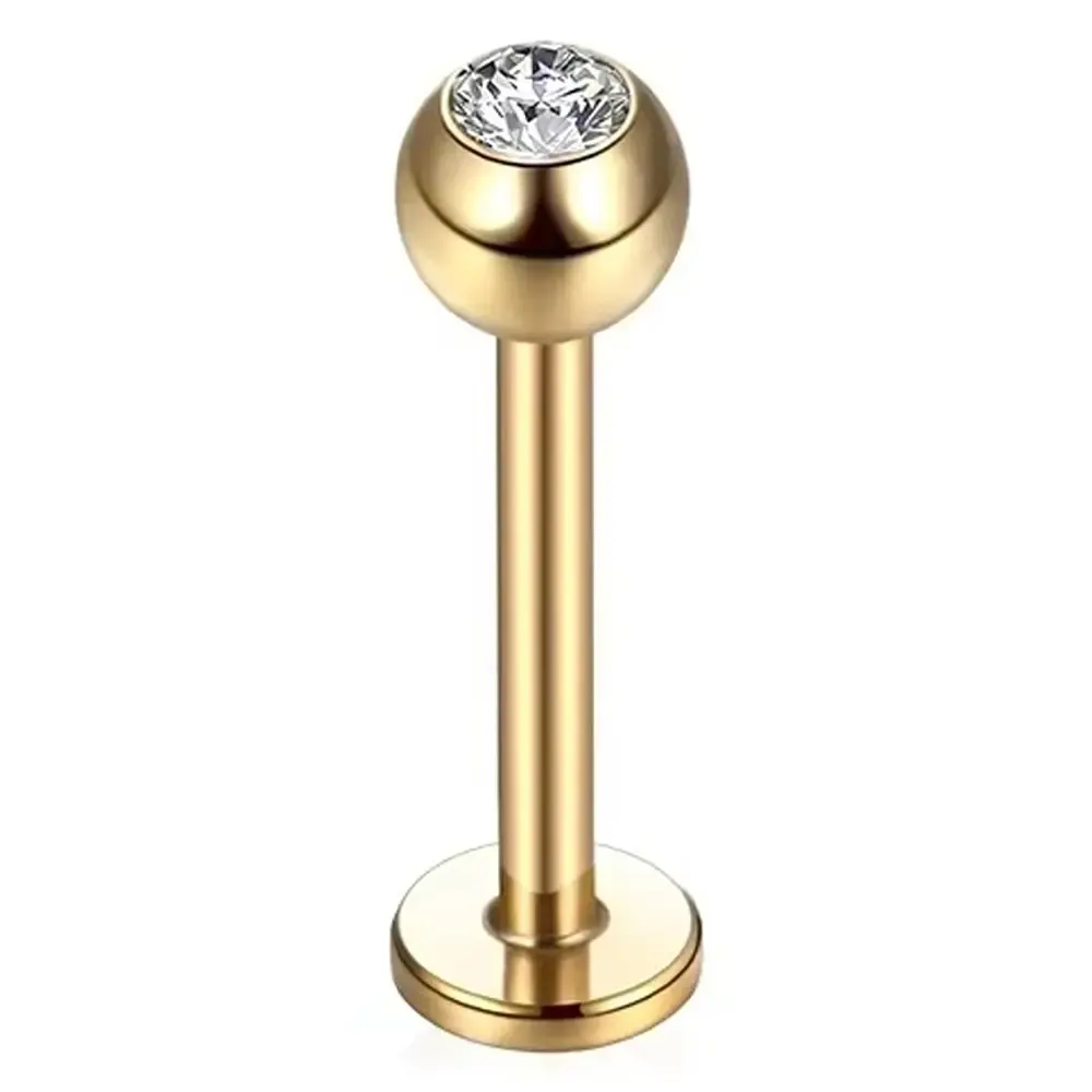 Tek taşlı altın renk 316L cerrahi çelik dudak, tragus, kıkırdak piercing tasarımı