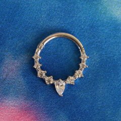 Damla Zirkon Işıltılı Kilitli Çelik 8 mm Halka Piercing, Daith-Helix-Kıkırdak-Septum-Auricle