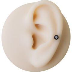 Taşlı Siyah Çelik Flatback Düz Bar Piercing, Tragus-Helix-Conch-Burun-Dudak-Kıkırdak