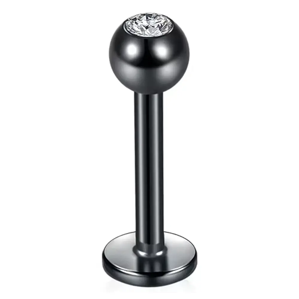 Siyah renkli taşlı 316L cerrahi çelik dudak, tragus, kıkırdak piercing