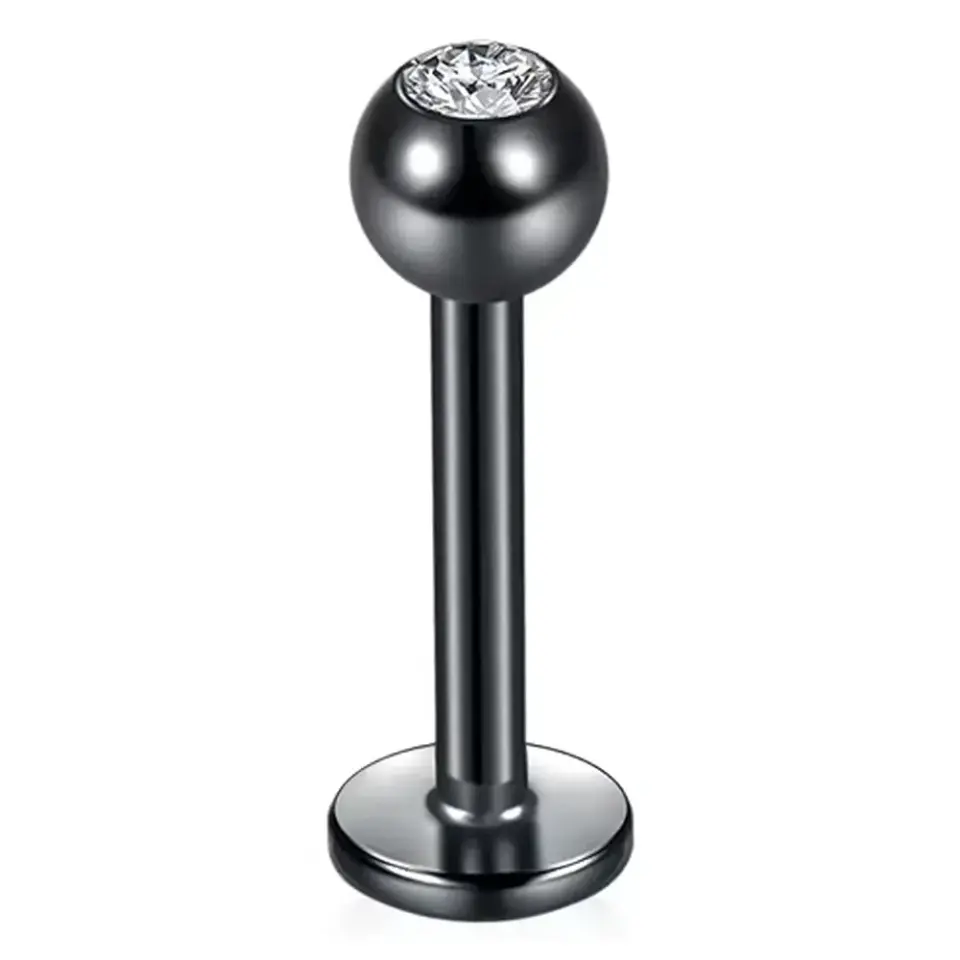 Siyah renkli taşlı 316L cerrahi çelik dudak, tragus, kıkırdak piercing